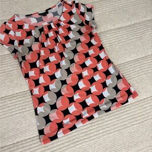 Worthington Coral, Black & Cream Geometric Cap-Sleeve Top